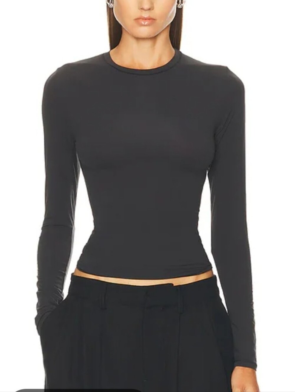 SKIMS Fits Everybody Long Sleeve T-Shirt In Black Size S